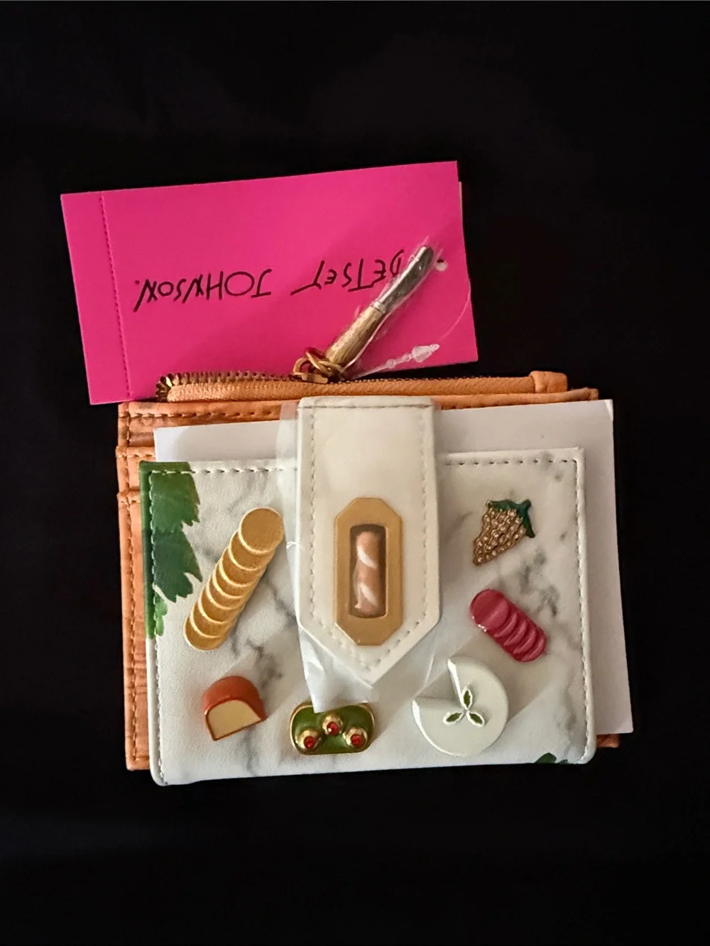 Embellished White and Orange Women's Wallet with Gold Accents